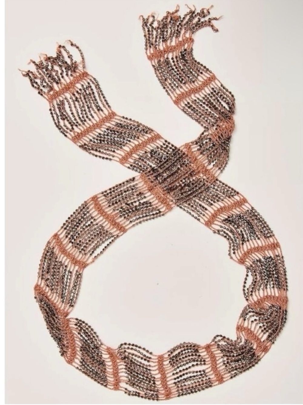 Free People Bohemian Damsel Metallic Beaded Crochet Wrap Belt & Skinny Scarf NWT